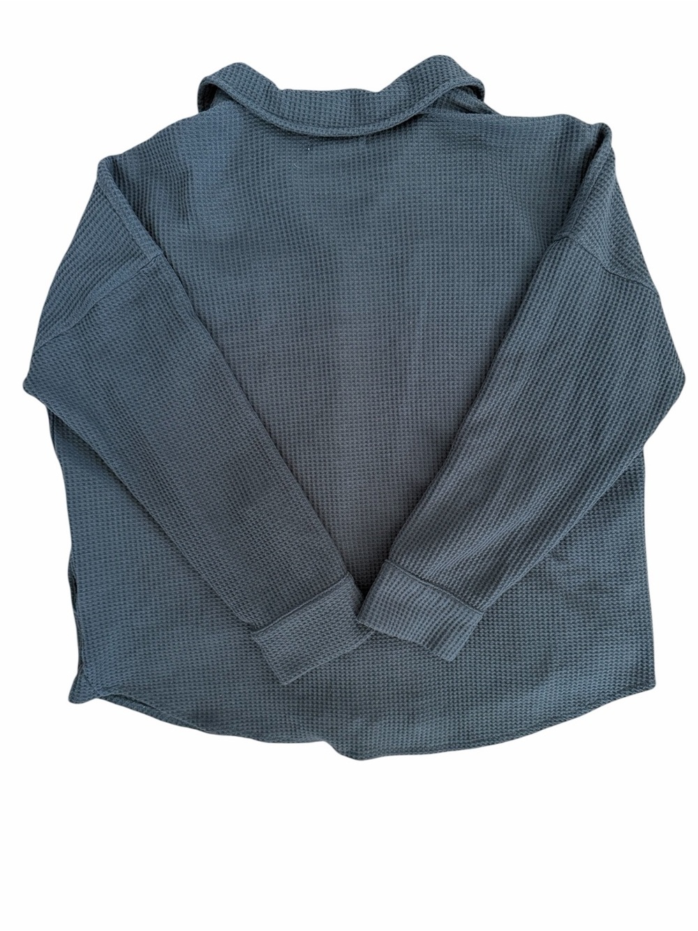 Waffle Knit Button-Front Shirt Jacket - Blue - Picture 4 of 5
